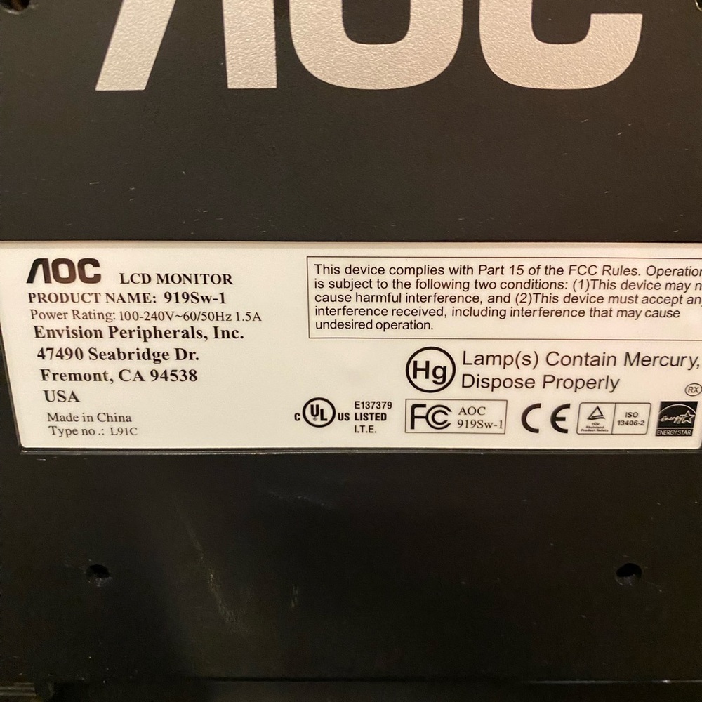 AOC Computer Monitor - Picture 6 of 6